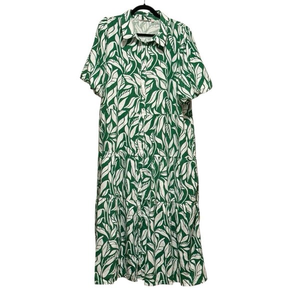 Soft Surroundings Linen Blend Green Steffi Tropical Tiered Maxi Dress Womens 1X - Picture 7 of 15